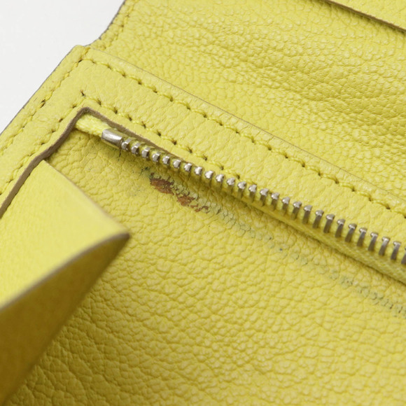 HERMES Hermes Bearn Souffle Bifold Long Wallet Chevre Leather Lime Yellow □Q ... - Picture 8 of 9